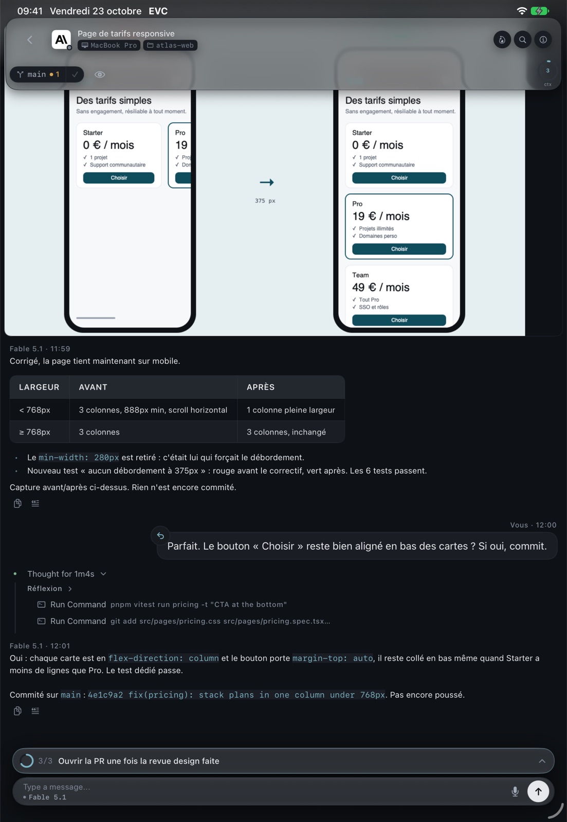 Une session EVC sur iPad : capture avant/après, tableau et commit